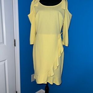 Fashion to Figure Yellow Asymmetrical Ruffled Sheath Dress